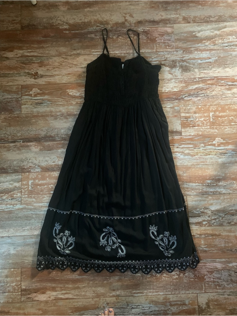 Universal Thread Black Midi Dress with Embroidered Hem
